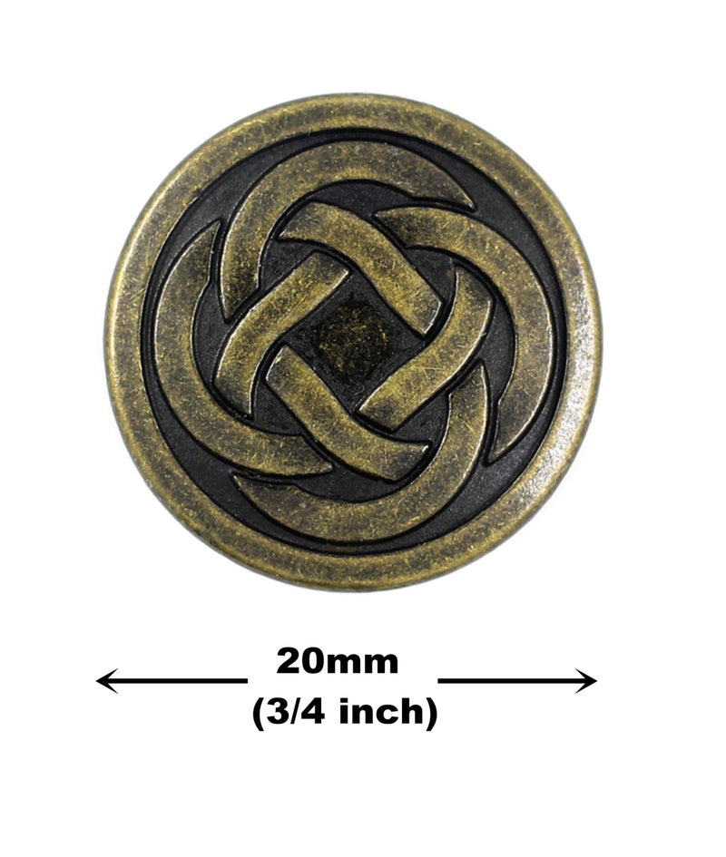Bezelry 12 Pieces Tiny Celtic Knot Metal Shank Buttons. 20mm (3/4 inch) (Antique Brass) - Image 2